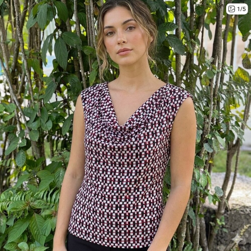 DKNY Sleeveless Cowl Neck Tank /Geometric Print (S )